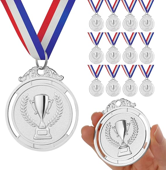 GeeRic 12 Pieces Gold Medal with Neck Ribbons, Kids Reward Medal, Winner Medals Gold Prizes for Sports, Competitions, Party, Olympic Style 2 inch
