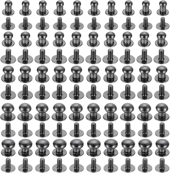 uxcell 4/5/6/7/8mm Ball Head Stud Rivets Screw Back, 50Pack Round Head Button Nipple Rivet for DIY Leather Craft Handbag Belt, Metallic Black