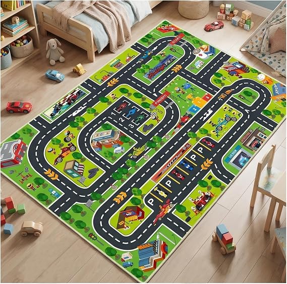 Car Play Mat for Boys and Girls, 39x59in Rugs for Kids Toy Cars Kids Rugs for Playroom Non-Slip Kid Play Rug