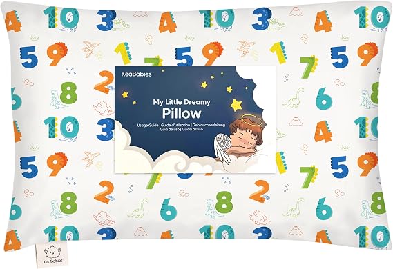 Toddler Pillow with Pillowcase, 13x18 My Little Dreamy Pillow (Dino123) | Kids Travel Bed Pillow for Sleep, Organic Cotton Small Pillowcase, Soft, Breathable, Machine Washable, Toddlers 2-5 years old