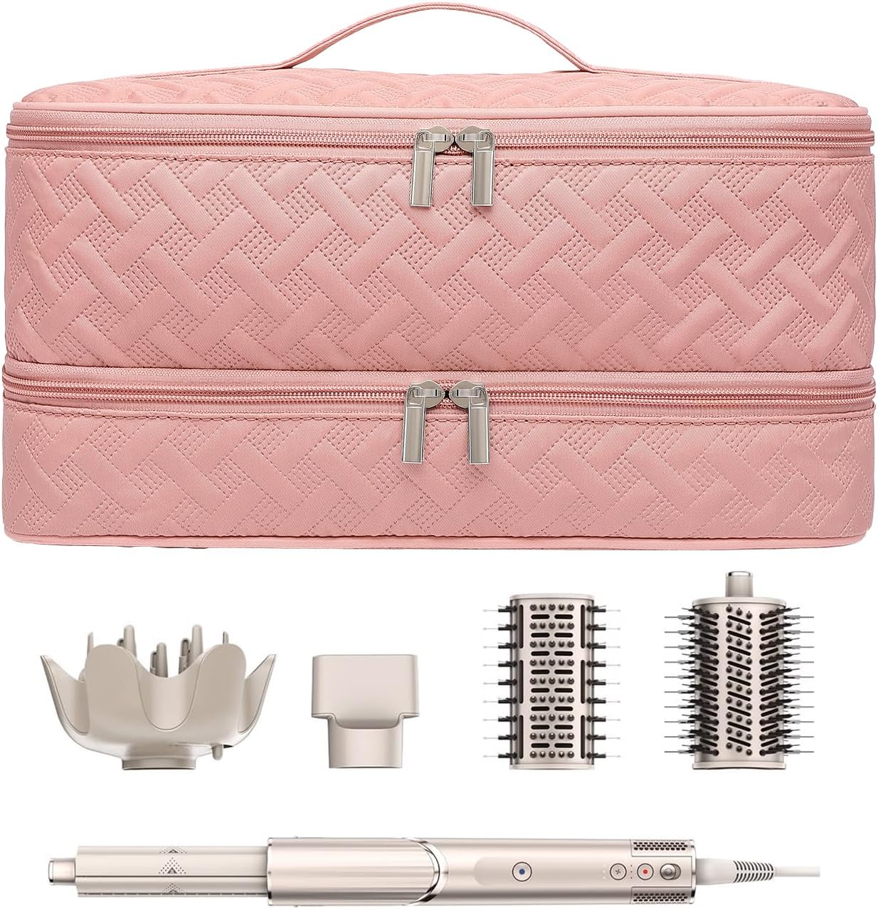 Double-Layer Travel Carrying Case for Revlon One-Step Hair Dryer Brush/Volumizer Styler Shark FlexStyle Attachment Portable Storage Organizer Bag Hair Tools Travel Bag (Pink)