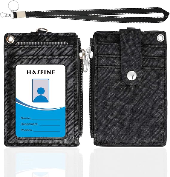 ID Badge Holder with Lanyard, PU Leather Wallet & Key Ring