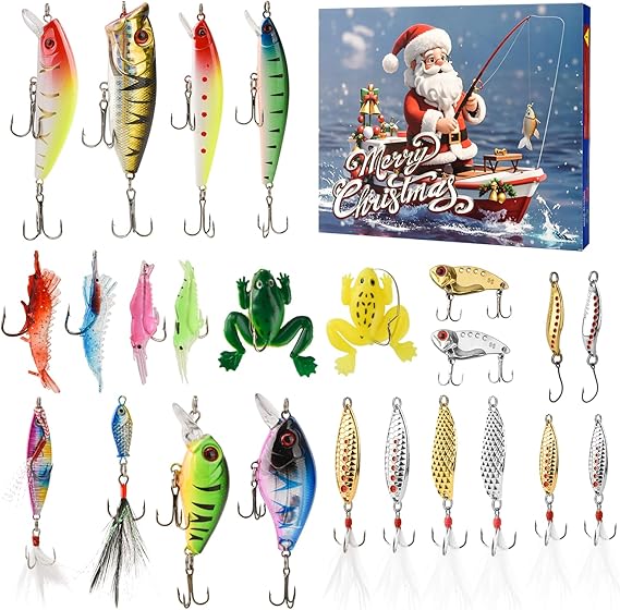 Angel Advent Calendar 2025 Advent Calendar Christmas Calendar Fishing Calendar 24 Fishing Bait Set Advent Calendar Fishing Accessories Countdown Calendar Gift for Fishermen Adults Men Boys