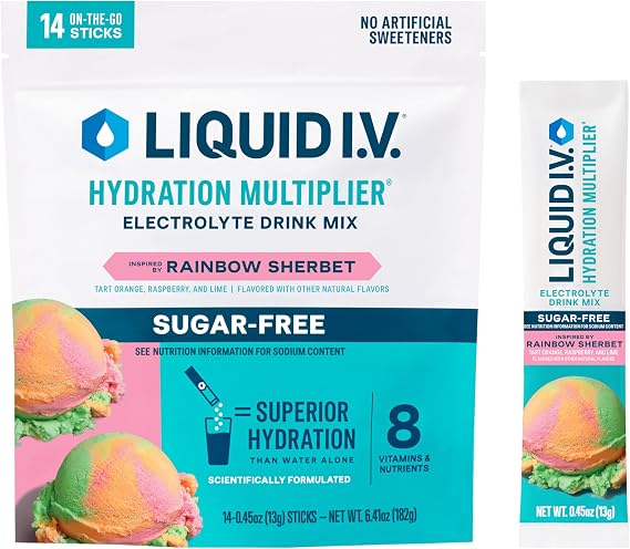 Liquid I.V. Sugar Free Hydration Electrolytes, Rainbow Sherbet, 14 Count