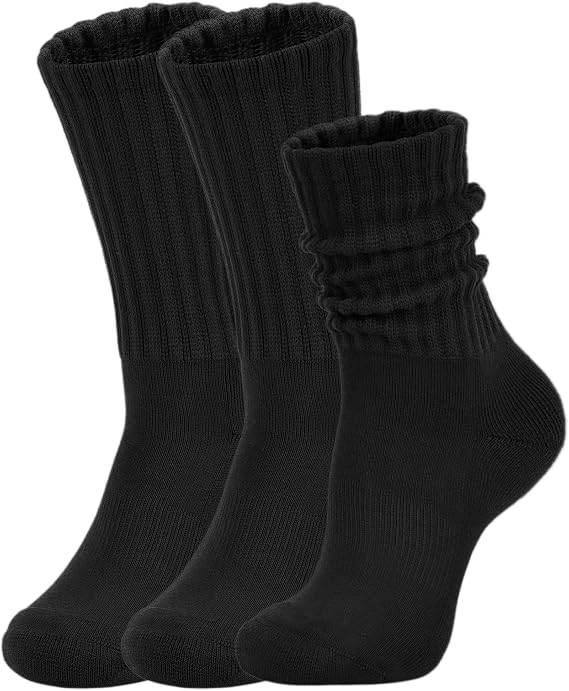 AugRing Women's Slouch Crew Socks Retro Solid Scrunch Boot Chunky Ribbed Cozy Cotton Calf Socks 3 Pack Size 5-11