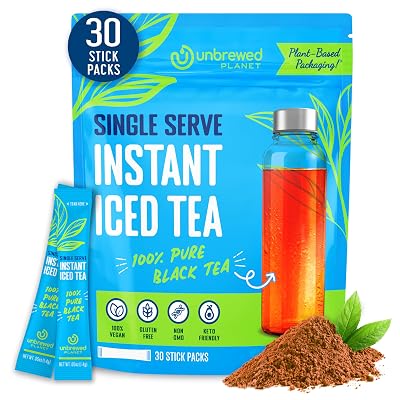 Unbrewed Planet Instant Iced Tea 100% Pure Black Tea 30 Single Serve Stick Packs Unsweetened Vegan Gluten Free On-the-Go for Travel, Work, Outdoors