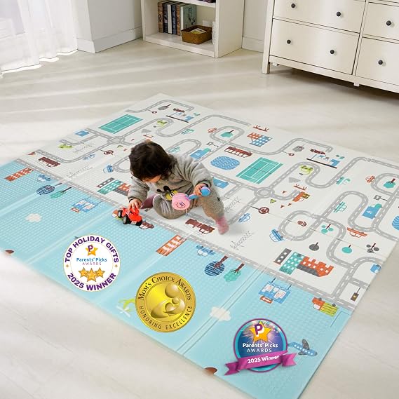 Baby Play Mat 78 x 70 Large Foldable Foam Floor Mat for Toddlers - Cars