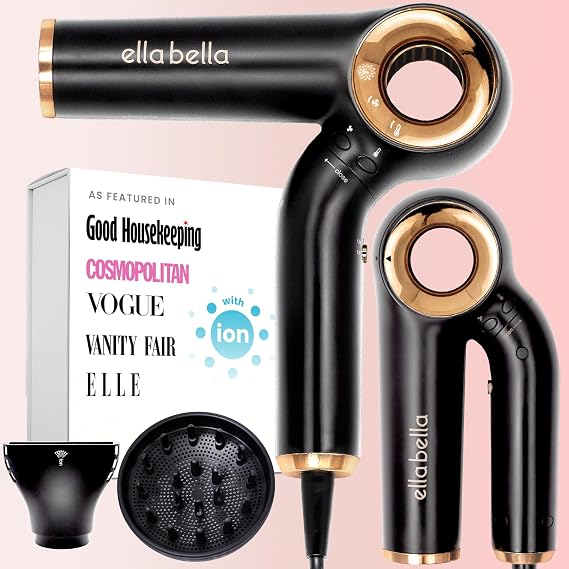 ELLA BELLA Ionic Hair Dryer (Foldable) with Diffuser, Perfect for Travel