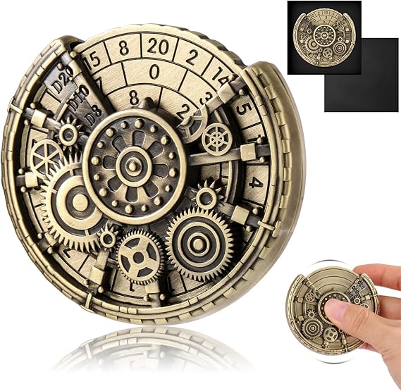 Clockwork Roulette Dice Spinner for DND Dice Set, Dragon Metallic D&D Dice with Gift Case for DND Game, RPG Role Playing Table Game Gifts (Black Gold)