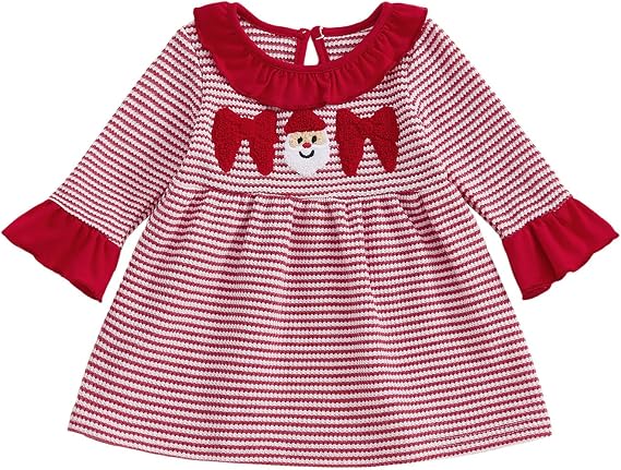 Cute Baby Girls Santa Dress Long Sleeve A Line Ruffles Embroidery Toddler Girl Christmas Outfit