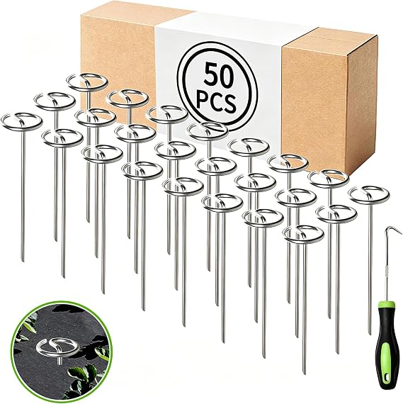 Landscape Fabric Stake, 6-inch Galvanized Round Head Landscape Nail Steel Anti Bending Weed Barrier Stake, Used for Plant Cover, Lawn, Fence, and Ground Garden Stake (50)