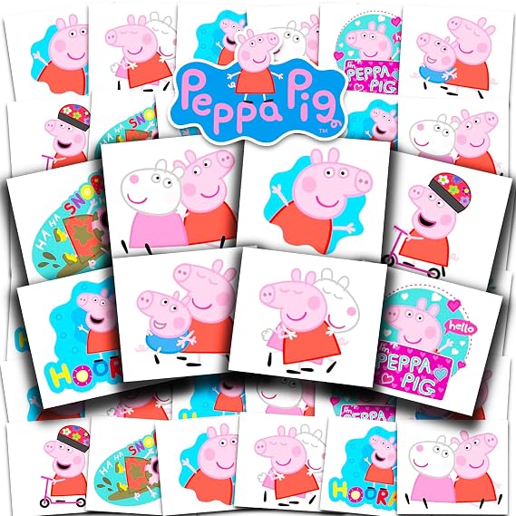 Peppa Pig Tattoos for Kids Party Favors Bundle - 72 Pc Individual Tattoos | 2" Pre-Cut Peppa Pig Temporary Tattoos for Toddler Boys Girls Bulk (Peppa Pig Birthday Party Supplies MADE IN USA)