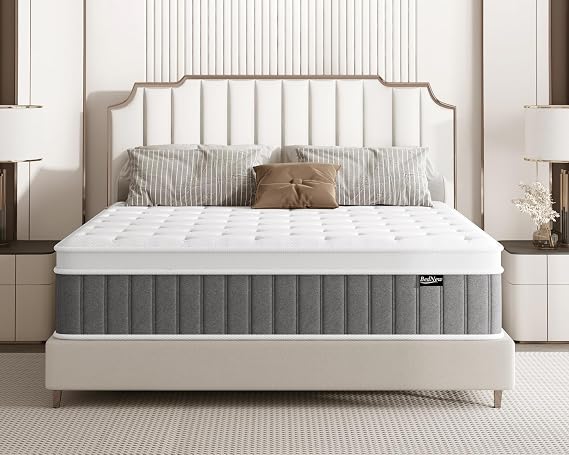 King Size Mattress 5FT, 14 Inch Innerspring Hybrid Mattress Double with Breathable Foam and Pocket Spring For Cool Comfort Sleep, Medium Firm Mattress(150x200x36cm)