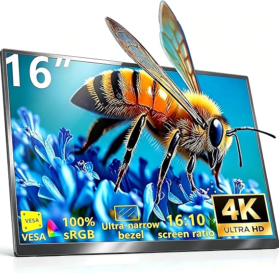 16 4K Portable Monitor, 38402400 IPS 16:10 Gaming Display