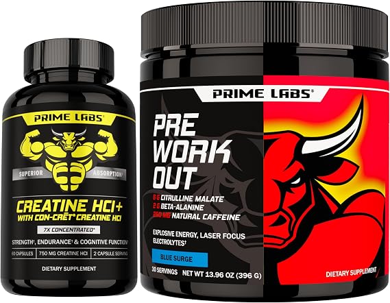 Prime Labs Creatine HCl Capsules + Pre Workout Powder Supplement