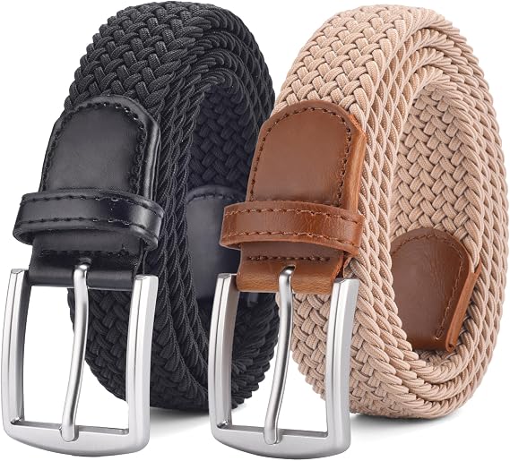 2pcs Men's Stretch Woven 1.3" Wide Elastic Braided Belts