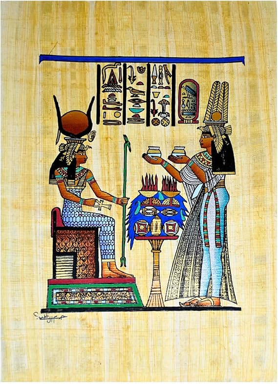 Authentic Egyptian Egypt Original Hand Painted Painting Papyrus Paper Pharaohs Ancients 7.8"x11.8" ( 20 x 30 cm ) Cleopatra Nefertiti Nefertary Queens Hieroglyphic Scroll History Papyri Hieroglyphics