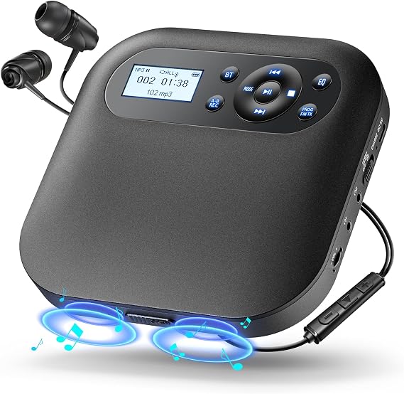 Desobry Portable CD Player with Bluetooth, Dual Speakers, FM Transmitter