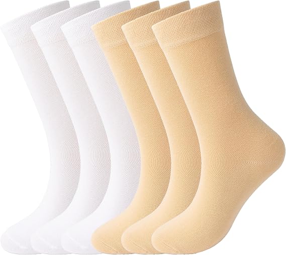 Women's Calf Crew Socks, White/Cream/Black/Gray/Beige Breathable Ankle Sock, 5-8, 9-11