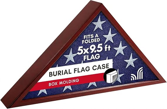 Americanflat Large Flag Display Case for Folded 5x9.5' Burial Flags - Engineered Wood Display Box for Wall or Tabletop - Silhouette Collection - Mahogany