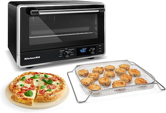 KitchenAid Digital Countertop Oven, Air Fryer & Pizza Stone, KCO128BM | No-Flip Air Fry Basket and 360 Air Fry System, 10 essential cooking settings, pizza stone included