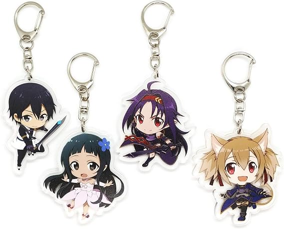 EBTY DREAMS Inc. - Set of 4 Sword Art Online (SAO) Acrylic Keychain Kirito Silica (Keiko Ayano), Kirito (Kirigaya Kazuto), Yui, Yuuki Konno