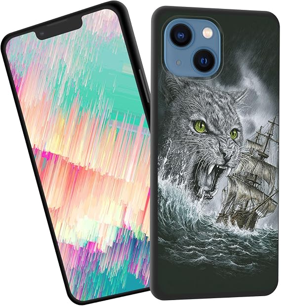 for iPhone 13 Mini Case,Slim Shockproof TPU Soft Rubber Silicone Cover Phone Case for iPhone 13 Mini,Cat and Sailing Ship