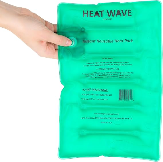HEAT WAVE Green Instant Reusable Heat Pack Medical Grade, Large (8" x12) - Made in USA