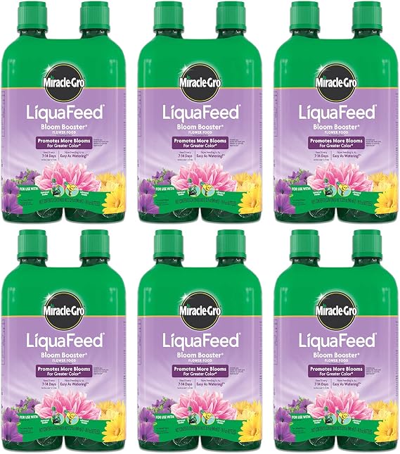 Miracle-Gro LiquaFeed Bloom Booster Flower Food Refills, Plant Fertilizer, 16 fl. oz., 2 Bottles/Pack (6-Pack)