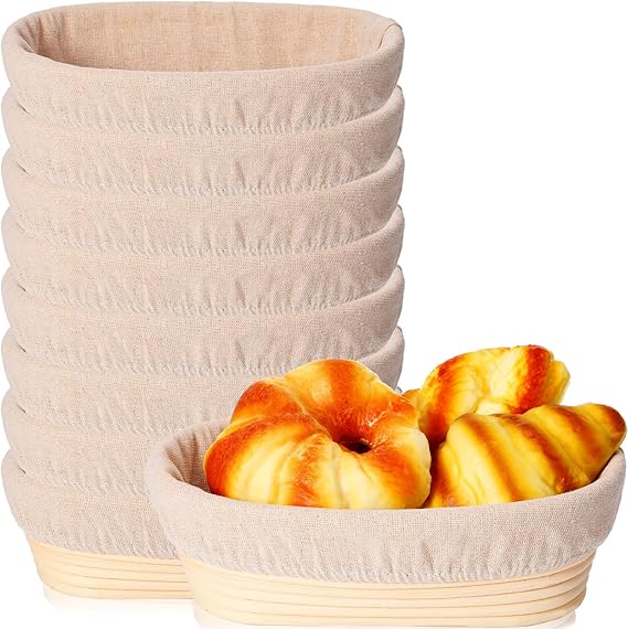 Gejoy 8 Pack 10 Inch Oval Banneton Bread Proofing Basket for Bakers