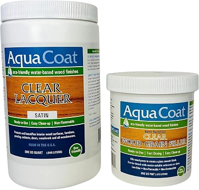 Aqua Coat Water Based Wood Finishing Bundle - Clear Wood Grain Filler Gel, Clear Lacquer Satin Topcoat, DIY, Low Odor, Fast Drying, Extreme Clarity, Water Cleanup