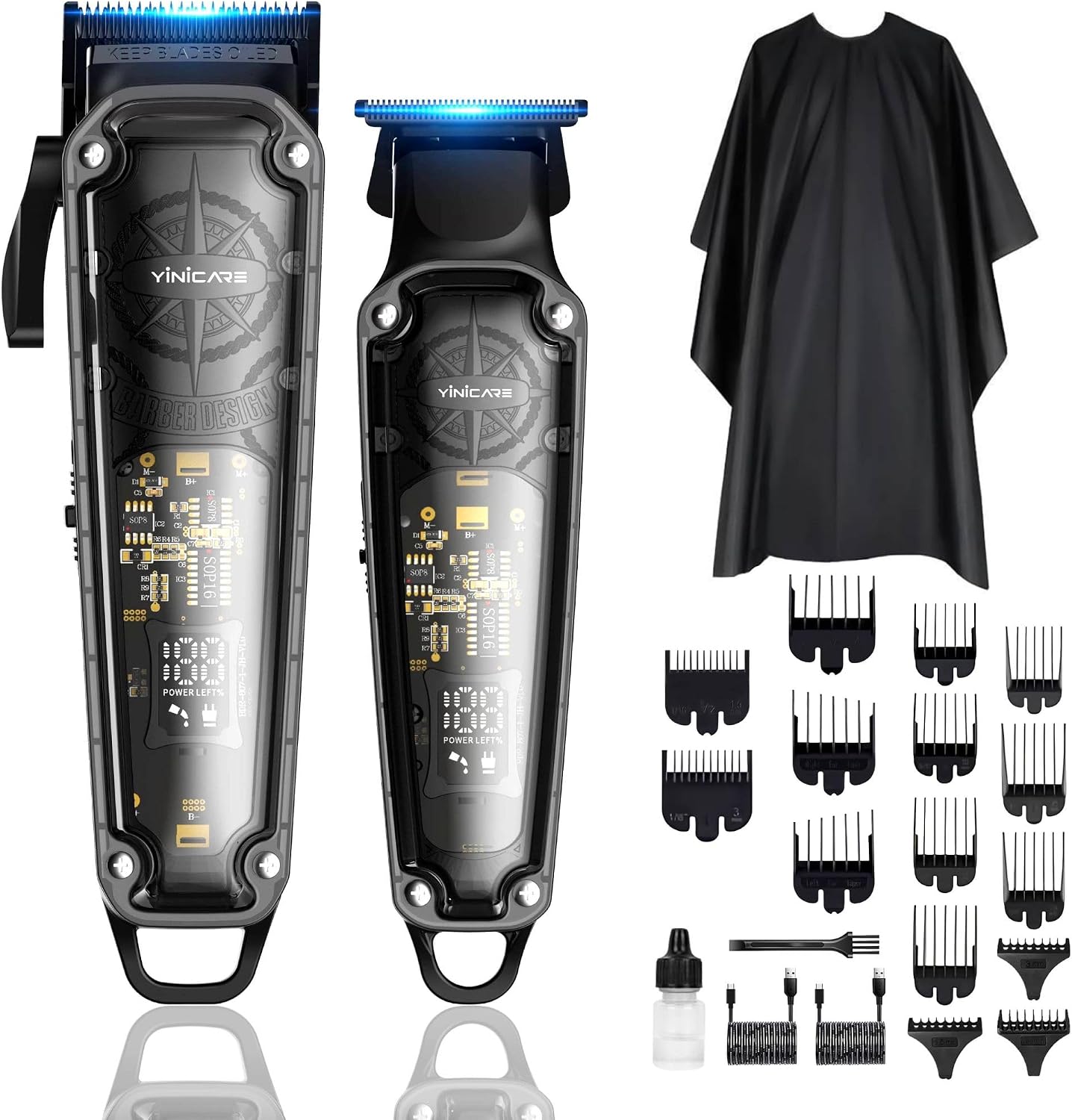 Mens Trimmer and Barber Kit - Yinicare Professional Cordless Electric Hair Cutting Set Pomade Hair Clipper, Zero Gap T Blade Trimmer, Guards for Men Hair Cutting Trimmer Set