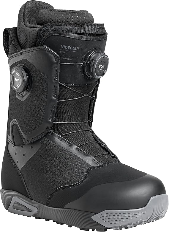 Nidecker Rift Double BOA Men's Snowboard Boots | H5 BOA Coiler, Flex 4/10, Rubber Outsole, Supermatic Optimized, Heel Lock, Heat Moldable Liner, Articulating Cuff