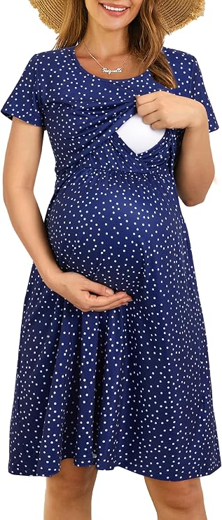 OUGES Womens 2026 Short Sleeve Summer Floral Maternity Dresses Nursing Gown Breastfeeding Clothes