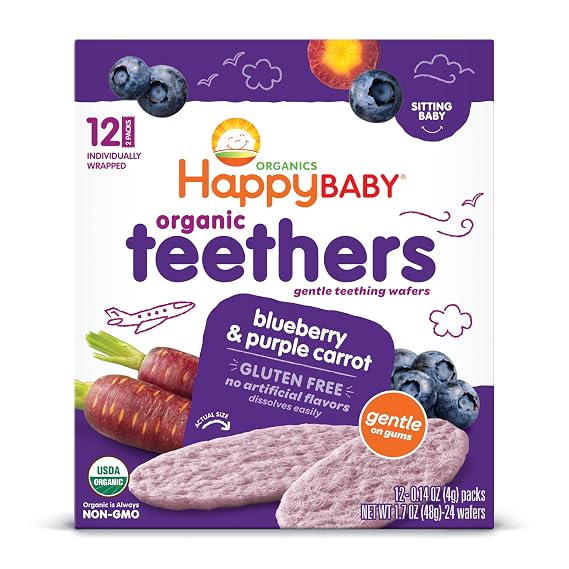 Happy Baby Gentle Teethers Organic Teething Wafers, Blueberry and Purple Carrot, 12 Count