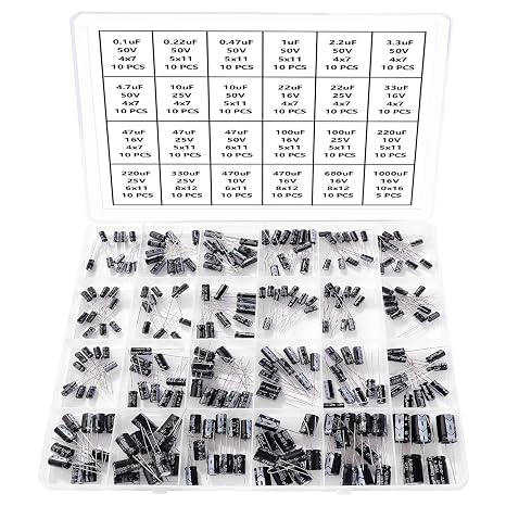 YIXISI 235 PCS 24 Values Range 0.1uF-1000uF 10V 16V 25V 50V Electrolytic Capacitor Kit, Aluminum Electrolytic Capacitors, for TV, LCD Monitor, Radio, Stereo, Game