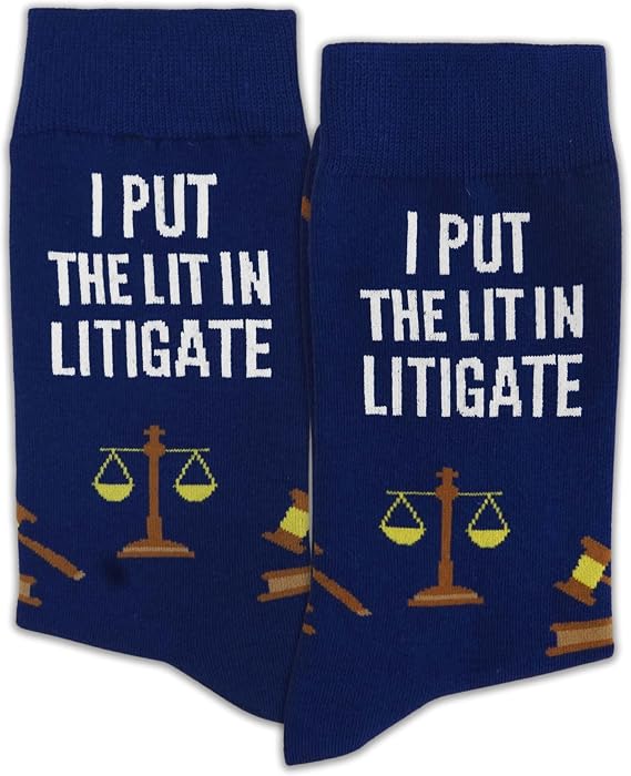 I Put The Lit in LitigateFunny Lawyer Socks Gifts for Birthday, Christmas, Law School Graduation, etc.