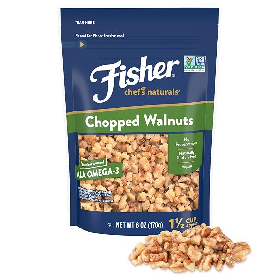 Fisher Chopped Walnuts, Unsalted California Baking Nuts, 6 oz Bag