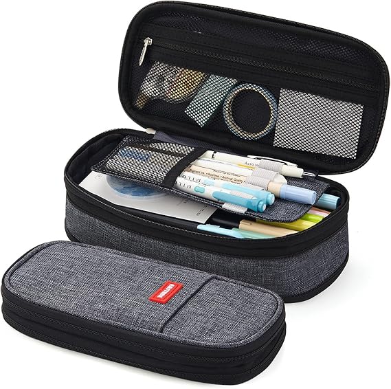 EASTHILL Big Capacity Pencil Pen Case Office College School Large Storage High Capacity Bag Pouch Holder Box Organizer (Deep Gray)
