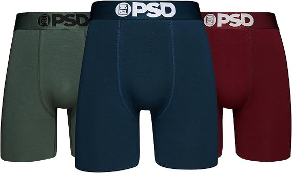 PSD Mens Underwear Dark Tones Cotton Boxer Brief 3 Pack, S