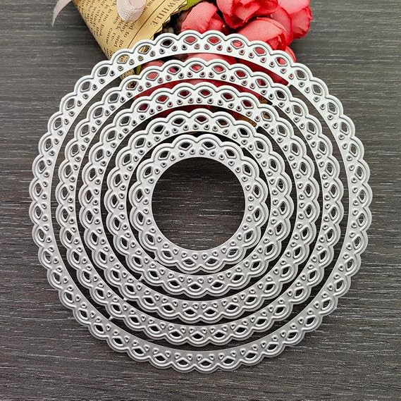Lace Round Circle Cutting Dies,5 Pcs Round Frame Die Cuts Circle Stencils Die Cut for DIY Photo Album Card Craft Paper Embossing Supplies