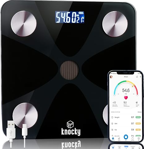 Scale for Body Weight and BMI, Digital Bathroom Scale, Body Fat Scale, Body Composition Analyzer, Battery-Free, Bluetooth, 396 lb, Black