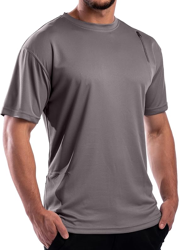 SCOTTeVEST Short Sleeve Performance T-Shirt for Men - 3 Hidden Pockets - Moisture Wicking Shirt for Travel & More