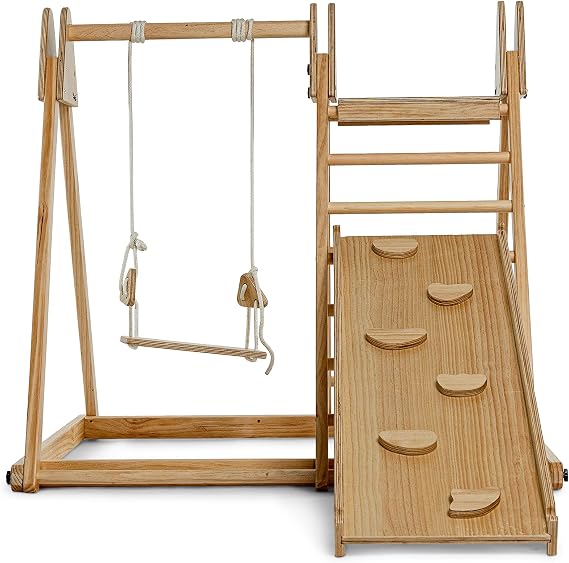 Avenlur Indoor Playground Gym for Toddlers and Kids 4 in 1 Multifunctional Playset Swing, Ladder Climber, Slide, Rock Climbing.