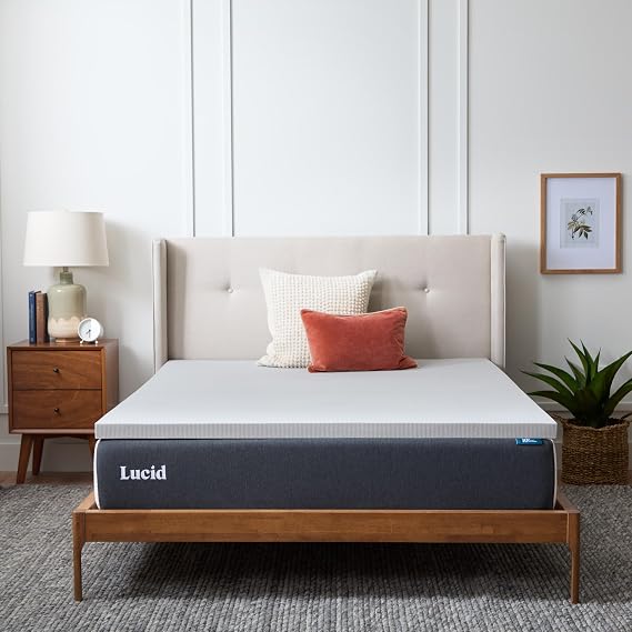 Lucid 2 Inch Bamboo Charcoal Infused Memory Foam Mattress Topper - Twin Size Moisture and Odor Control - Ventilated - Plush Feel, Pressure-Relieving Bed Topper CertiPur Certified
