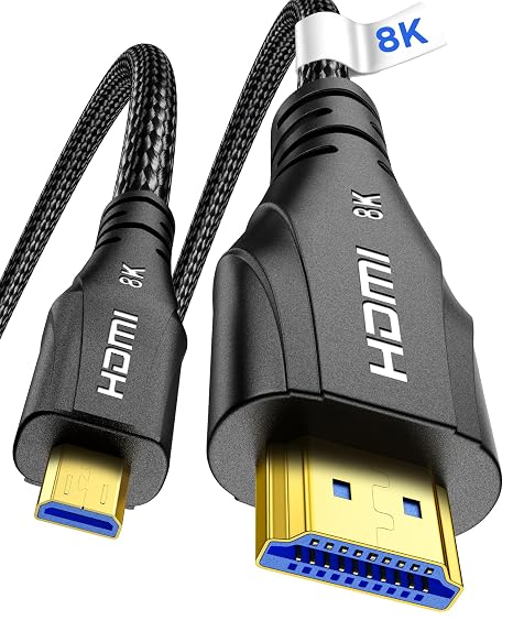 Cratree 8K Micro HDMI to HDMI Cable 3.3FT, 8K@60hz, 4K@120hz, Micro HDMI Ultra High Speed Support HDR eARC Dolby Compatible with GoPro Hero 7 6 5 4,Raspberry Pi 4,Sony Camera,Nikon