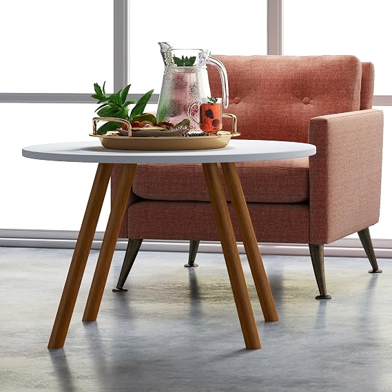 Small Coffee Table, Tea Table Side Table 20 Inch High Bearing 150lbs Mid Century Modern End Table, Living Room Center Minimalist Display Coffee Table (White-Round, 60 cm) (White-round, 60 cm)