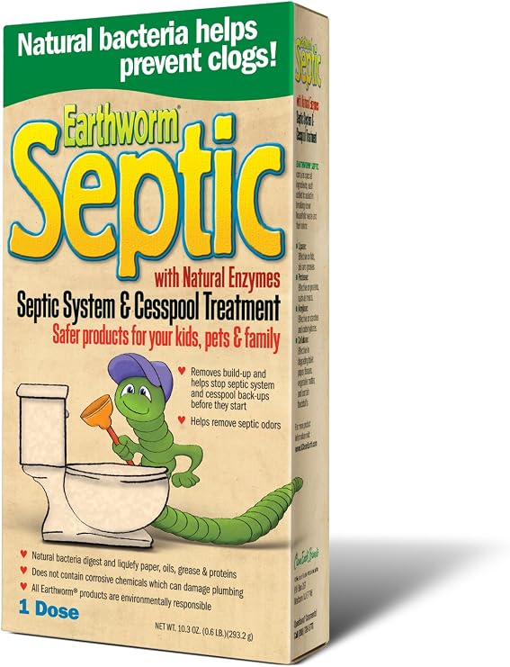 Earthworm Septic Tank System Treatment and Cesspool Treatment - Powder-Formula - Natural Enzymes, Safer for Family, Environmentally Responsible - 10.3 fl oz (Pack of 6)