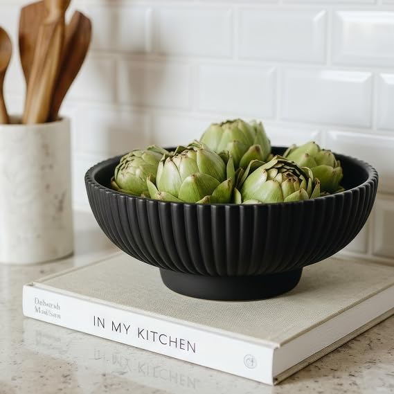 Decorative Concrete Fruit Bowl For Kitchen Counter Or Table Decor Premium Quality Large Key Bowl Elevates Your Modern/Farmhouse Home Decoration, Showcasing Fruit or Seasonal Centerpieces in Style