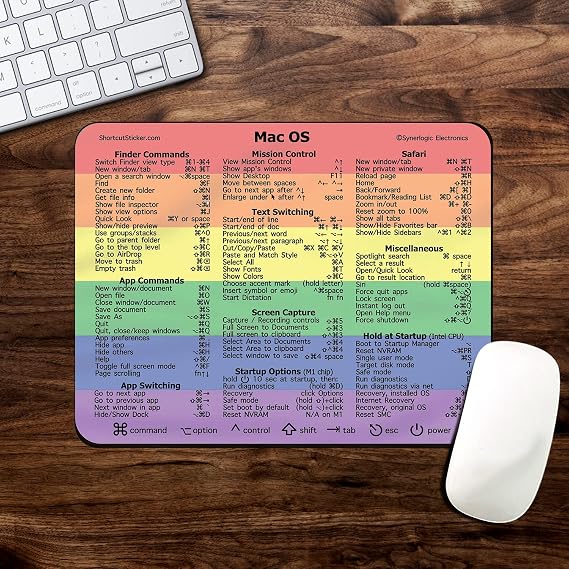 Synerlogic Ultimate Mac OS Keyboard Shortcut Reference Guide v2.0 Mouse Pad - Premium Laminated Non-Slip Rubber (Rainbow)